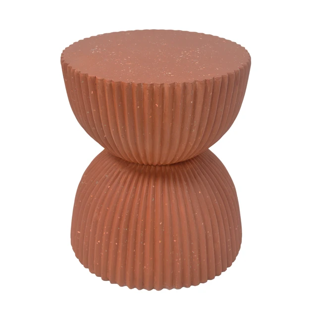 Alt view image 6 of 7 - Terracotta Speckled Hourglass Side Table, Fully Assembled Non Foldable Ribbed Accent End Table Indoor and Outdoor Decor