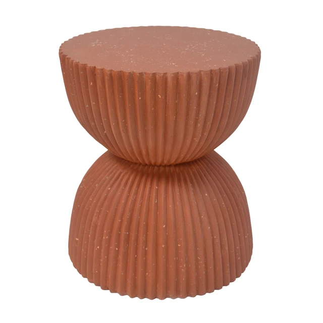 Alt view image 7 of 7 - Terracotta Speckled Hourglass Side Table, Fully Assembled Non Foldable Ribbed Accent End Table Indoor and Outdoor Decor