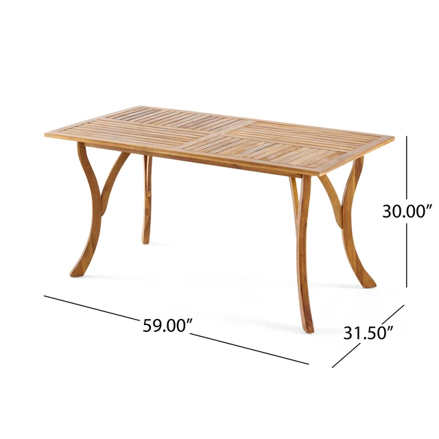 Alt view image 3 of 7 - Outdoor 59 Inch Rectangular Solid Wood Table Dining Table, Teak Finish, Teak, Acacia Wood