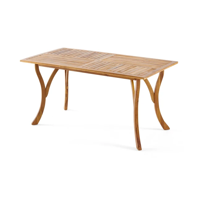 Alt view image 4 of 7 - Outdoor 59 Inch Rectangular Solid Wood Table Dining Table, Teak Finish, Teak, Acacia Wood