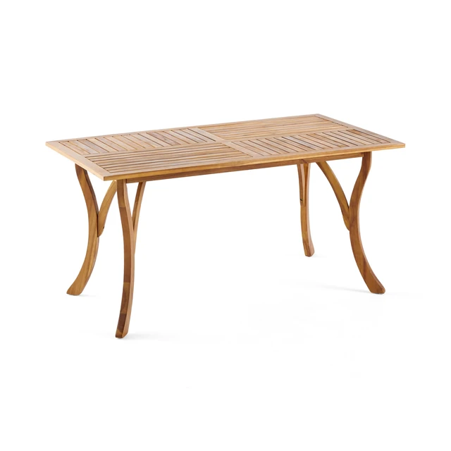 Alt view image 5 of 7 - Outdoor 59 Inch Rectangular Solid Wood Table Dining Table, Teak Finish, Teak, Acacia Wood