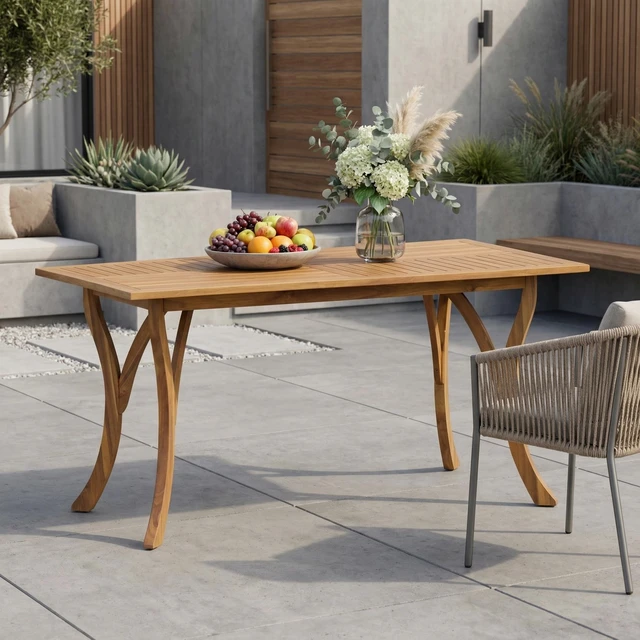 Main image of Outdoor 59 Inch Rectangular Solid Wood Table Dining Table, Teak Finish, Teak, Acacia Wood
