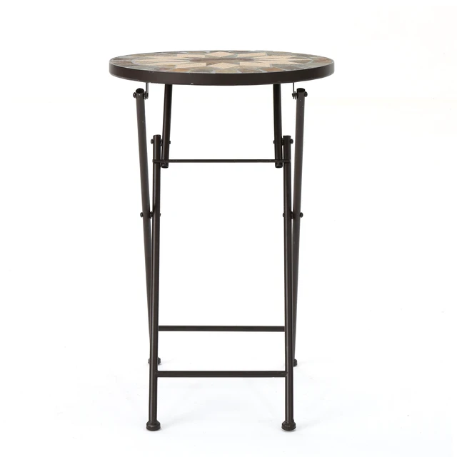 Alt view image 2 of 7 - End Table, Beige Black, Ceramic Tile and Iron, Outdoor Tables