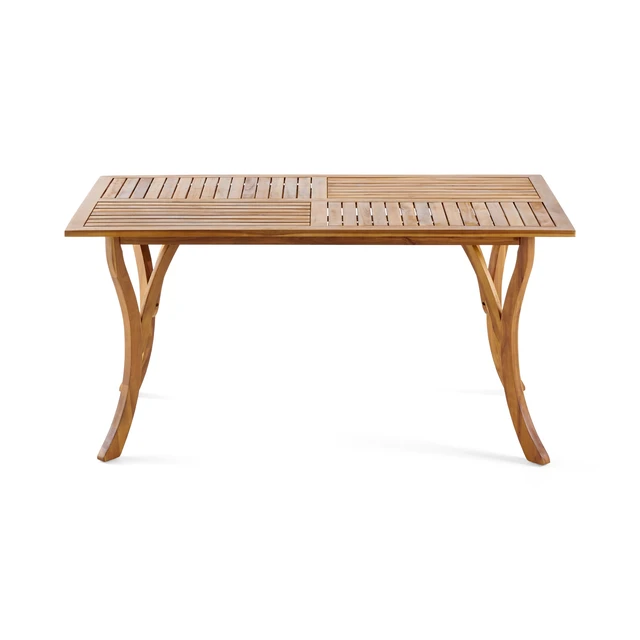 Alt view image 2 of 7 - Outdoor 59 Inch Rectangular Solid Wood Table Dining Table, Teak Finish, Teak, Acacia Wood