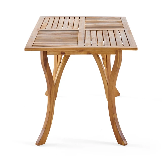 Alt view image 6 of 7 - Outdoor 59 Inch Rectangular Solid Wood Table Dining Table, Teak Finish, Teak, Acacia Wood