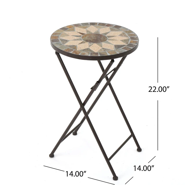 Alt view image 6 of 7 - End Table, Beige Black, Ceramic Tile and Iron, Outdoor Tables