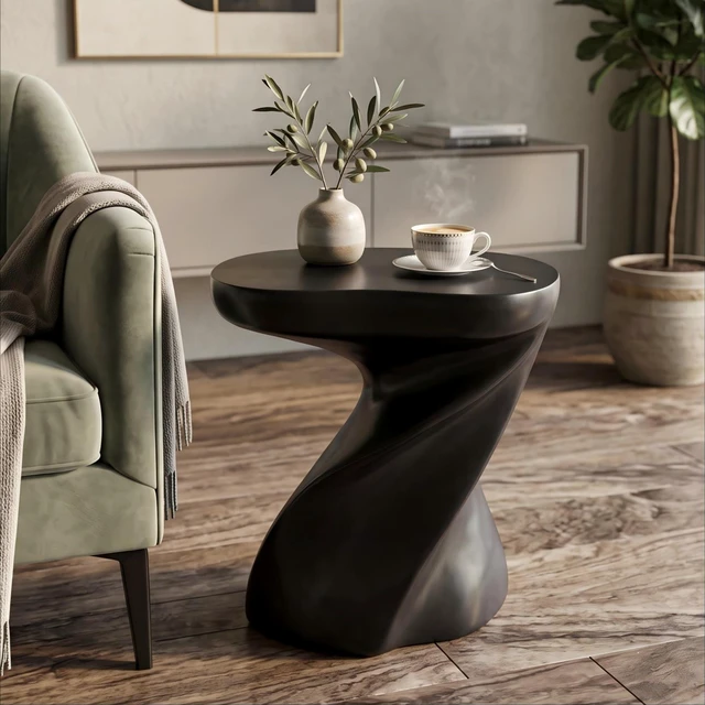 Alt view image 3 of 7 - Twisted Sculptural Side Table, Decorative Accent End Table Indoor Outdoor Use Fully Pre Assembled Folding Hollow Easy