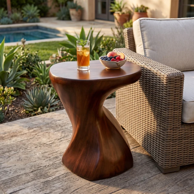 Alt view image 4 of 7 - Twisted Sculptural Side Table, Accent End Table Indoor Outdoor Decorative Side Ready Use Assembly Lightweight Hollow