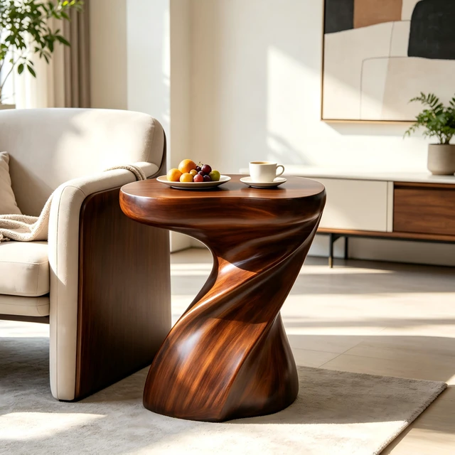 Alt view image 3 of 7 - Twisted Sculptural Side Table, Accent End Table Indoor Outdoor Decorative Side Ready Use Assembly Lightweight Hollow