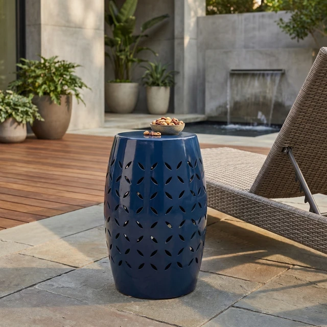 Alt view image 2 of 7 - 12 Inch Metal Outdoor Side Table, Leaf Cutout Accent Table Weather Resistant Iron End for Patio Garden Living, Dark