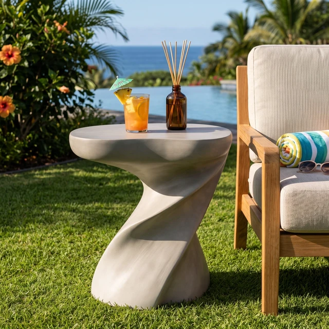 Alt view image 3 of 7 - Twisted Sculptural Side Table, Decorative Accent End Table Indoor Outdoor Side Fully Assembled and Folding Hollow