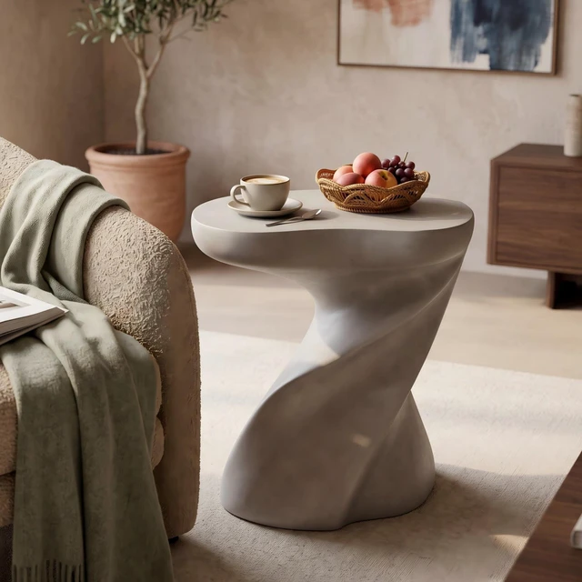 Alt view image 4 of 7 - Twisted Sculptural Side Table, Decorative Accent End Table Indoor Outdoor Side Fully Assembled and Folding Hollow