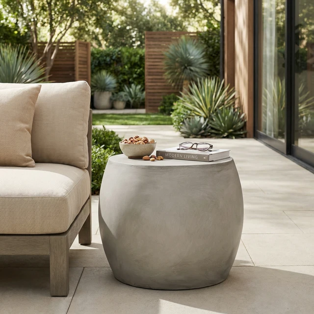Alt view image 2 of 7 - Outdoor Weight Side Table, Light Grey, Magnesium Oxide