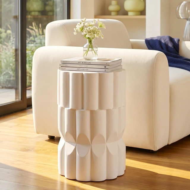 Main image of 13 Inch Handmade Side Table for Both Indoor and Outdoor Use, White, Magnesium Oxide
