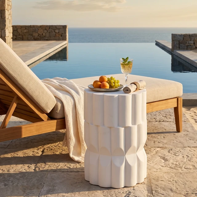 Alt view image 2 of 7 - 13 Inch Handmade Side Table for Both Indoor and Outdoor Use, White, Magnesium Oxide