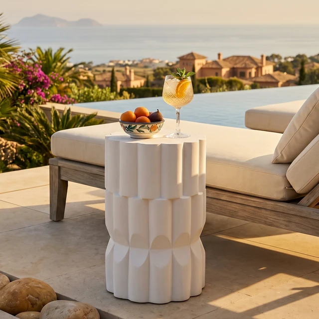 Alt view image 3 of 7 - 13 Inch Handmade Side Table for Both Indoor and Outdoor Use, White, Magnesium Oxide