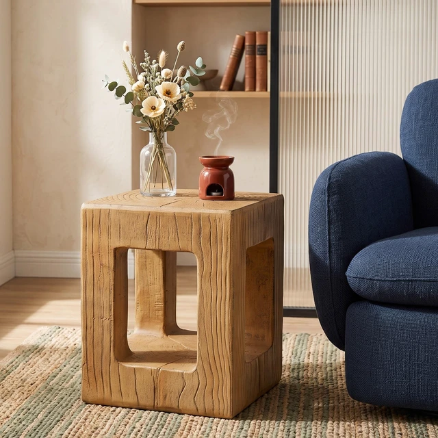 Main image of Side Table with Pattern, Light Brown, Magnesium Oxide, Outdoor Tables