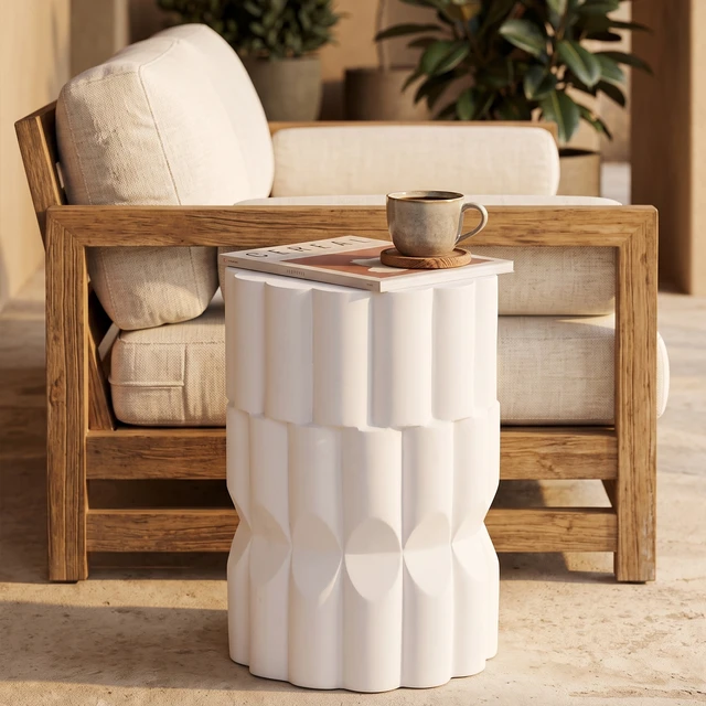 Alt view image 4 of 7 - 13 Inch Handmade Side Table for Both Indoor and Outdoor Use, White, Magnesium Oxide