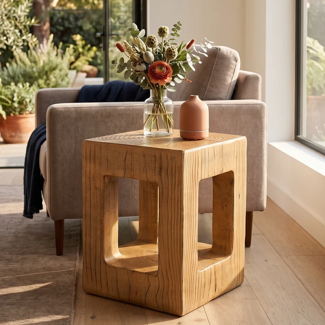 Alt view image 3 of 7 - Side Table with Pattern, Light Brown, Magnesium Oxide, Outdoor Tables