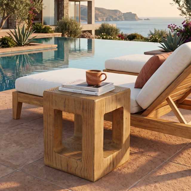 Alt view image 5 of 7 - Side Table with Pattern, Light Brown, Magnesium Oxide, Outdoor Tables