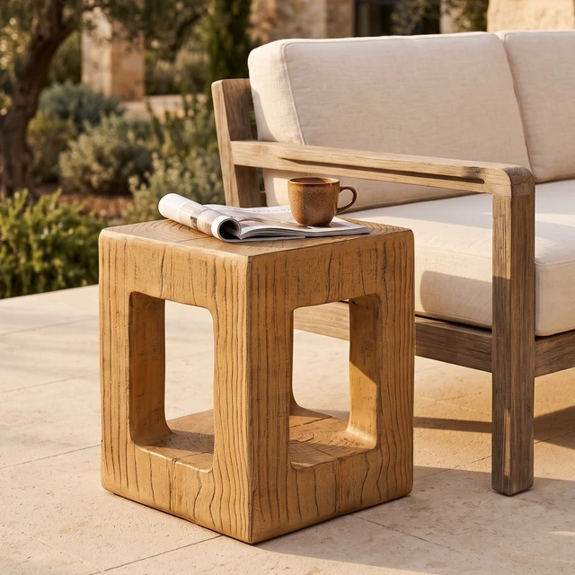Alt view image 4 of 7 - Side Table with Pattern, Light Brown, Magnesium Oxide, Outdoor Tables