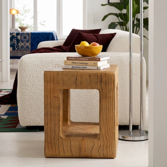 Alt view image 2 of 7 - Side Table with Pattern, Light Brown, Magnesium Oxide, Outdoor Tables