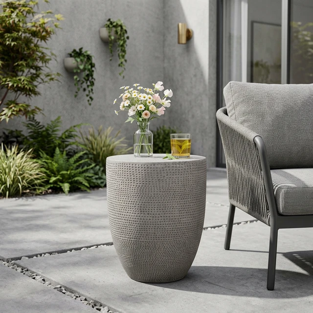 Alt view image 3 of 7 - Outdoor Weight Side Table, End Table, Light Grey, Magnesium Oxide