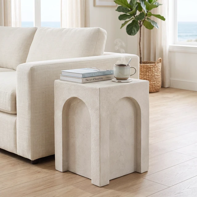 Alt view image 2 of 7 - Square 21 Inch 15 Inch 15 Side, End Table Indoor and Outdoor Use, Antique White, Magnesium Oxide