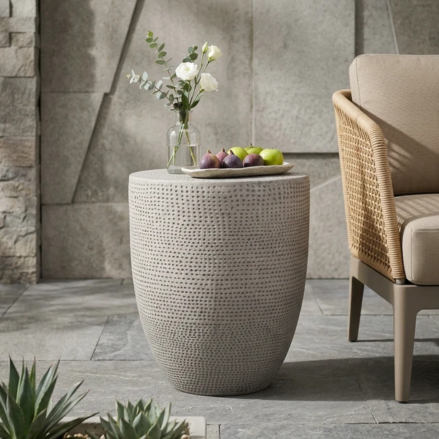 Alt view image 2 of 7 - Outdoor Weight Side Table, End Table, Light Grey, Magnesium Oxide
