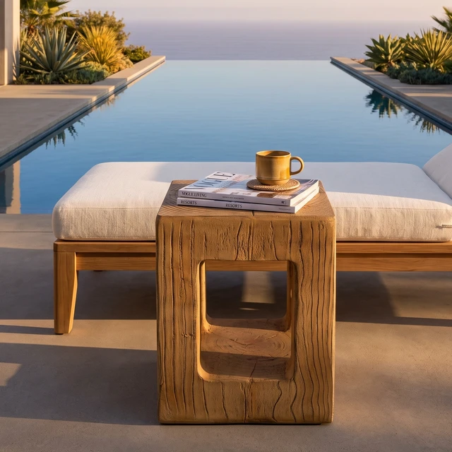 Alt view image 6 of 7 - Side Table with Pattern, Light Brown, Magnesium Oxide, Outdoor Tables