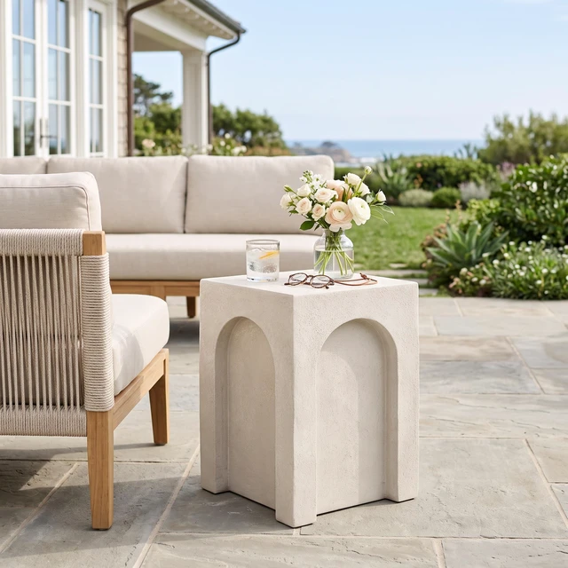 Alt view image 4 of 7 - Square 21 Inch 15 Inch 15 Side, End Table Indoor and Outdoor Use, Antique White, Magnesium Oxide