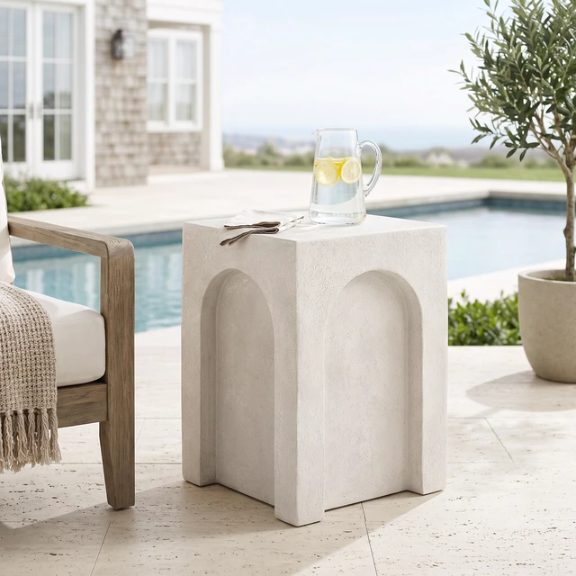 Alt view image 6 of 7 - Square 21 Inch 15 Inch 15 Side, End Table Indoor and Outdoor Use, Antique White, Magnesium Oxide