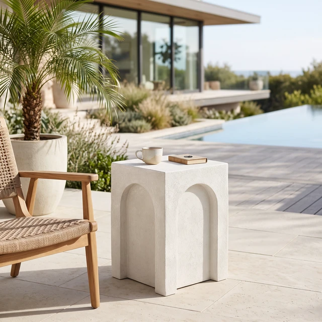 Alt view image 5 of 7 - Square 21 Inch 15 Inch 15 Side, End Table Indoor and Outdoor Use, Antique White, Magnesium Oxide