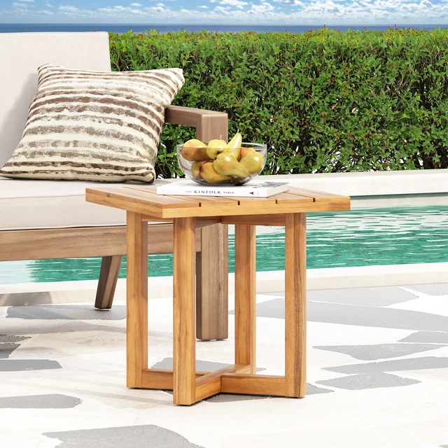Alt view image 4 of 7 - Square Side Table, Teak, Wood, Outdoor Tables