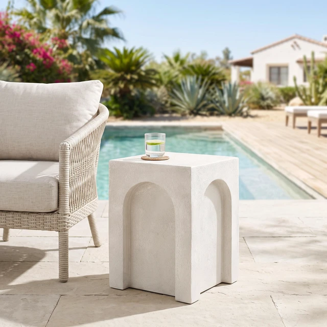 Alt view image 7 of 7 - Square 21 Inch 15 Inch 15 Side, End Table Indoor and Outdoor Use, Antique White, Magnesium Oxide