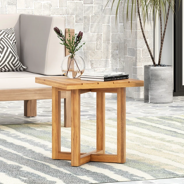 Alt view image 3 of 7 - Square Side Table, Teak, Wood, Outdoor Tables