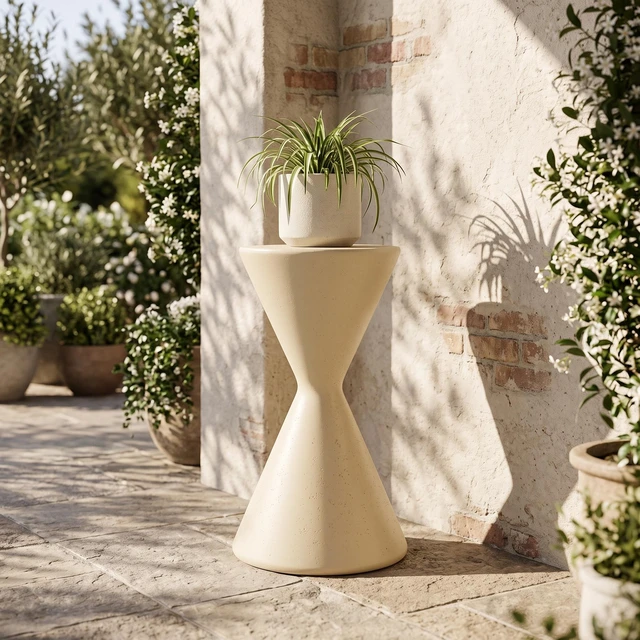 Alt view image 4 of 7 - 18.3 Inch Tall Garden Pedestal Stand, Magnesium Oxide Plant Stand Outdoor Decortions Pedestal Flower Pots Yard, Beige