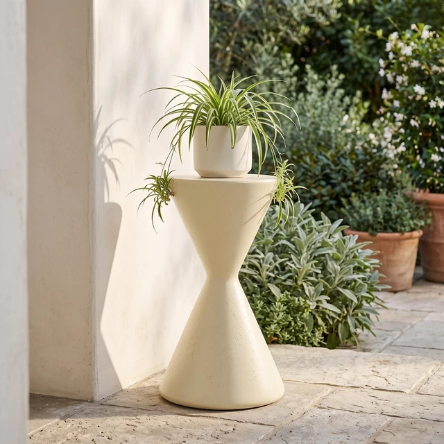 Alt view image 5 of 7 - 18.3 Inch Tall Garden Pedestal Stand, Magnesium Oxide Plant Stand Outdoor Decortions Pedestal Flower Pots Yard, Beige