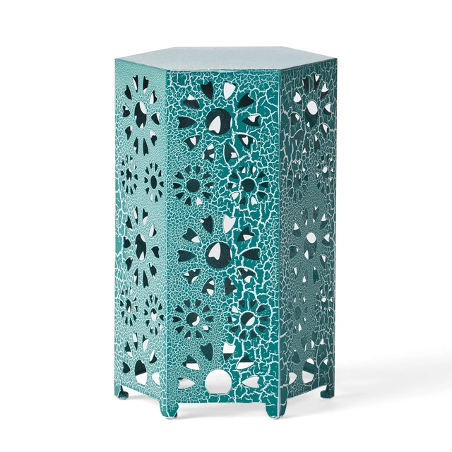 Alt view image 2 of 7 - Galore 14 Inch Side Table with Sunburst Cut Out Design, Teal, Iron, Outdoor Tables