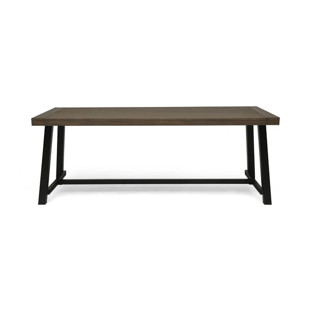 Alt view image 2 of 7 - Outdoor Dining Table, Metal, Grey Black, Acacia Wood
