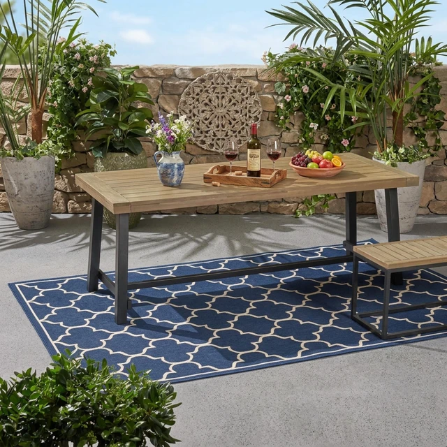 Main image of Outdoor Dining Table, Metal, Grey Black, Acacia Wood