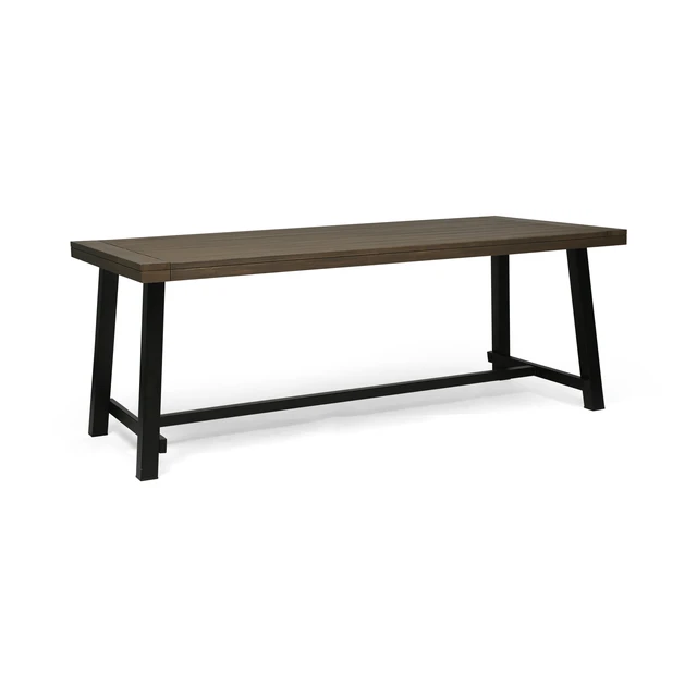 Alt view image 5 of 7 - Outdoor Dining Table, Metal, Grey Black, Acacia Wood
