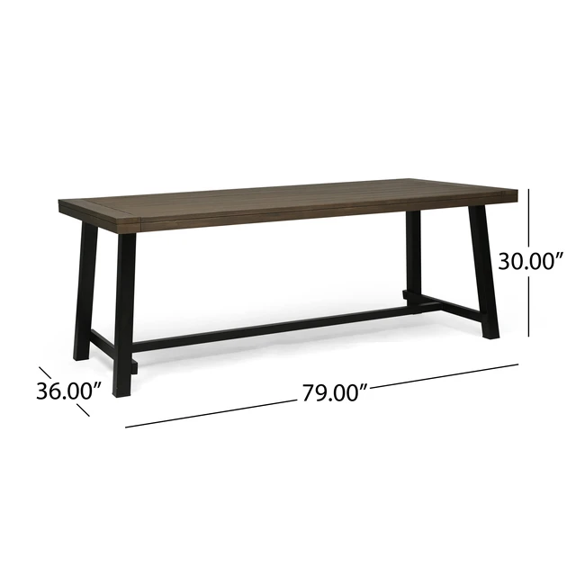 Alt view image 4 of 7 - Outdoor Dining Table, Metal, Grey Black, Acacia Wood