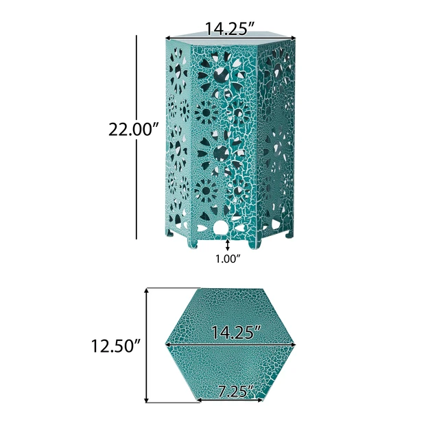 Alt view image 5 of 7 - Galore 14 Inch Side Table with Sunburst Cut Out Design, Teal, Iron, Outdoor Tables