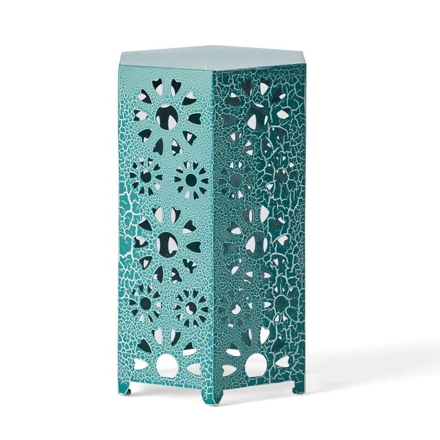 Alt view image 7 of 7 - Galore 14 Inch Side Table with Sunburst Cut Out Design, Teal, Iron, Outdoor Tables