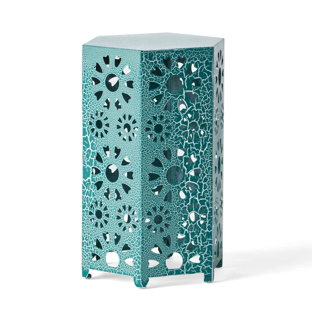 Alt view image 6 of 7 - Galore 14 Inch Side Table with Sunburst Cut Out Design, Teal, Iron, Outdoor Tables