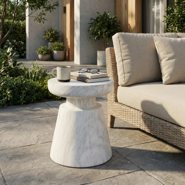 Alt view image 2 of 7 - Outdoor Ponti Side Table, White, Concrete