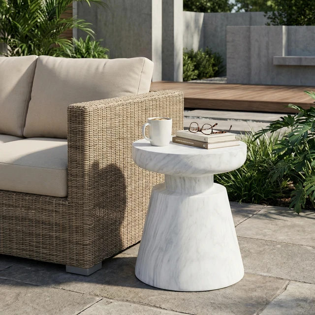 Main image of Outdoor Ponti Side Table, White, Concrete