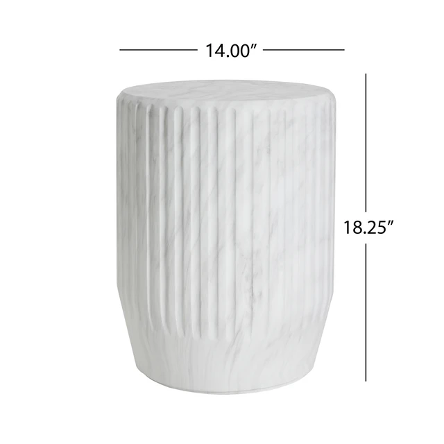 Alt view image 4 of 7 - Outdoor Cicci Carved Side Table, White, Concrete