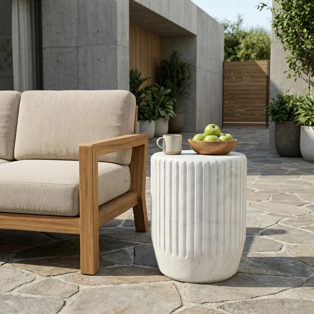 Main image of Outdoor Cicci Carved Side Table, White, Concrete